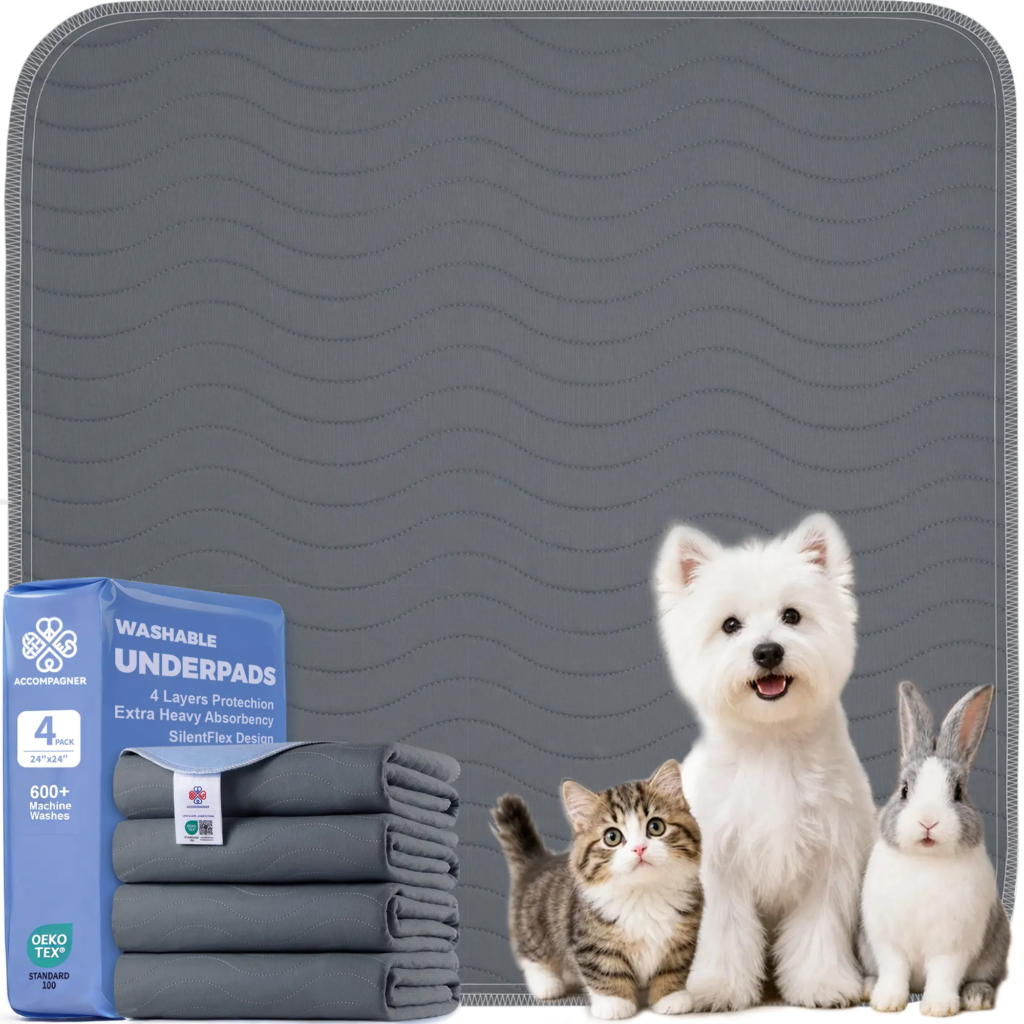 Washable Pee Pads for Dogs - Reusable Puppy Training Mats, Ultra-Thick Waterproof Leak-Proof Non-Slip Pads for Crate, Whelping, Senior Incontinence & Housebreaking