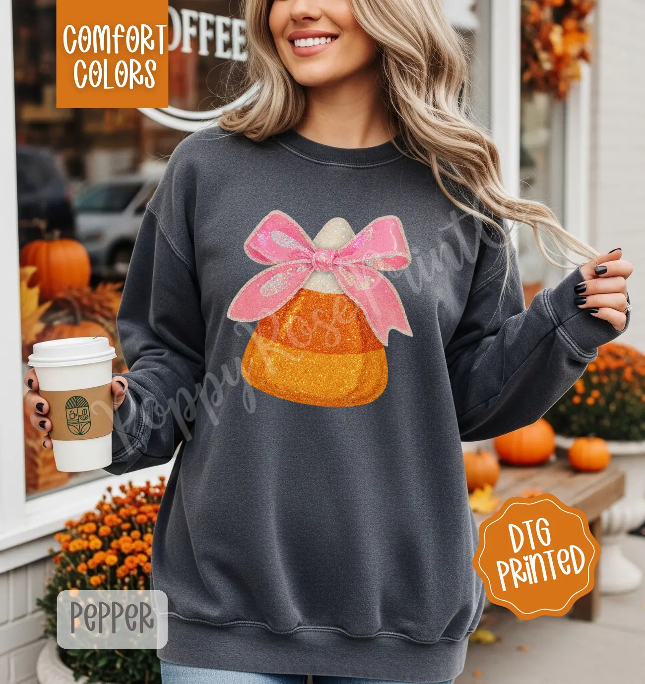 Candy Corn Comfort Colors Sweatshirt, Trendy Women's Halloween Crewneck