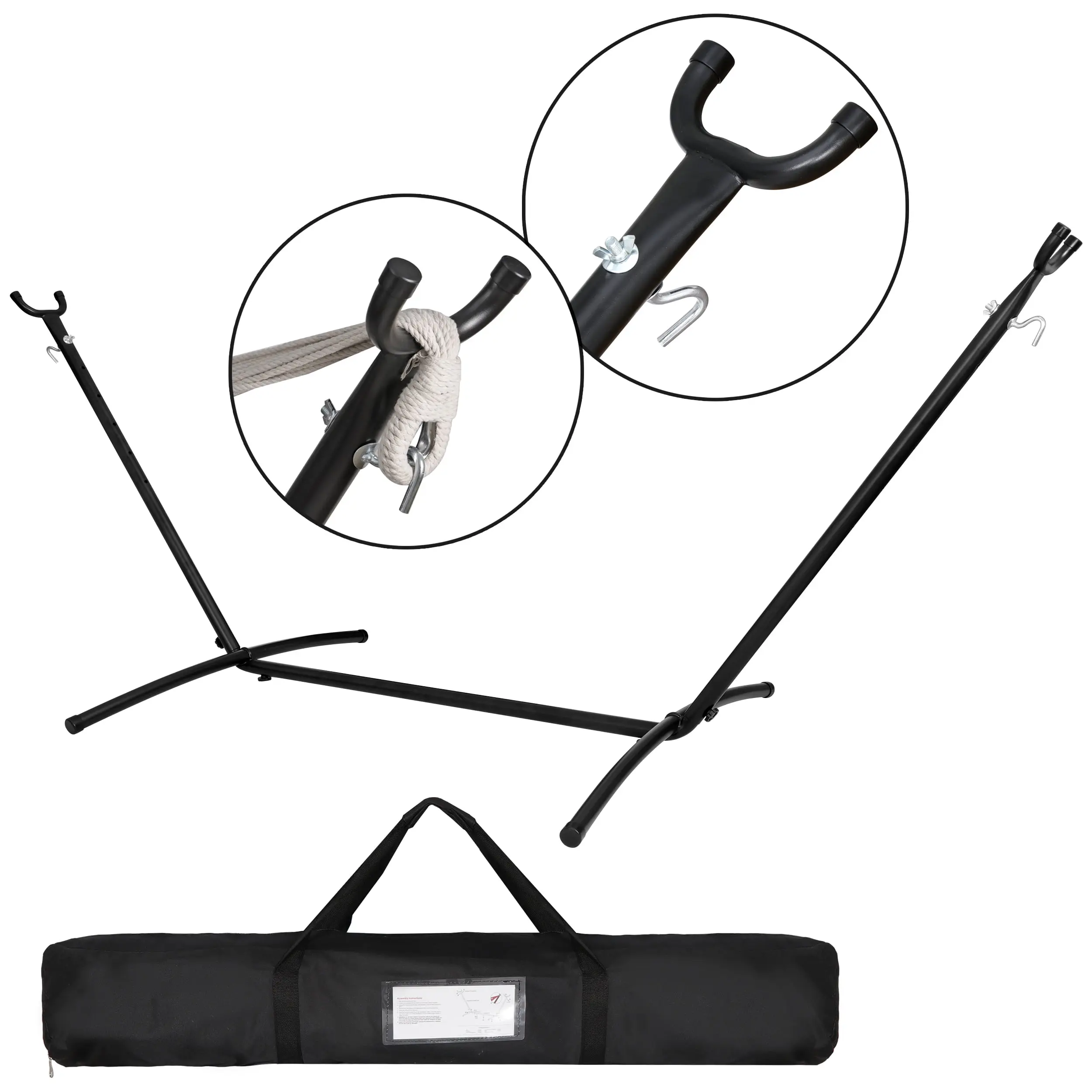 Segawe 9ft Weather-Resistant Steel Durable Hammock Stand Set, 59.7x79" 6-Layer Portable Outdoor Furniture Accessory with Hook, Travel Case, Adjustable Height, Easy Setup, 2-Person Capacity