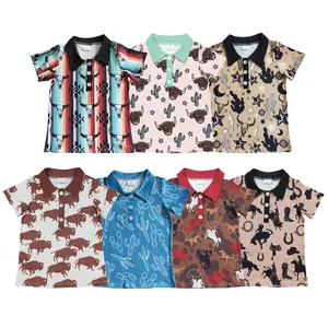 Boy Summer Tshirt Western Clothes Button Top Summer Clothing