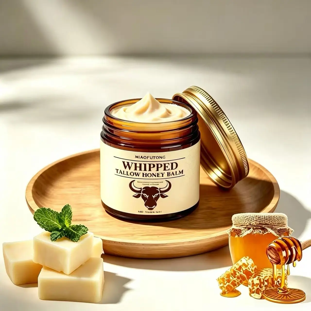 Organic Grass-Fed Beef Tallow Beauty Balm with Raw Honey - Gentle Nourishing Natural Body Moisturizer, Skin Repair, 4.23 oz, Suitable for All Skin Types, Boosts Soft, Smooth, Radiant Texture