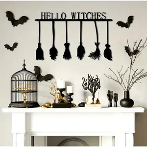 Halloween Themed Wall Decor, 1 Count Witch Broom Wall Decor, Wall Hanging Decor for Home Living Room Bedroom, Home Decor, Ornaments