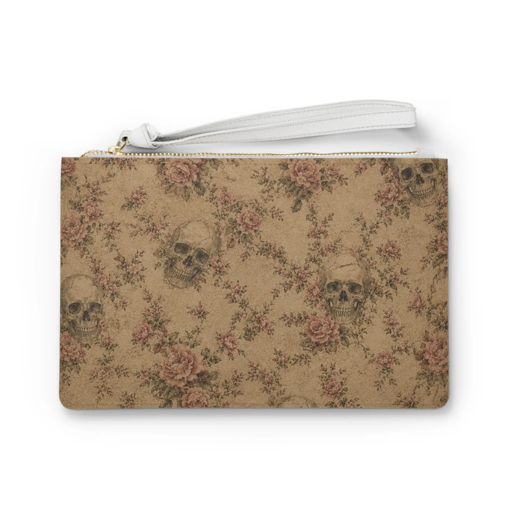 Victorian Skull Floral clutch bag | vintage rose pattern, gothic accessory