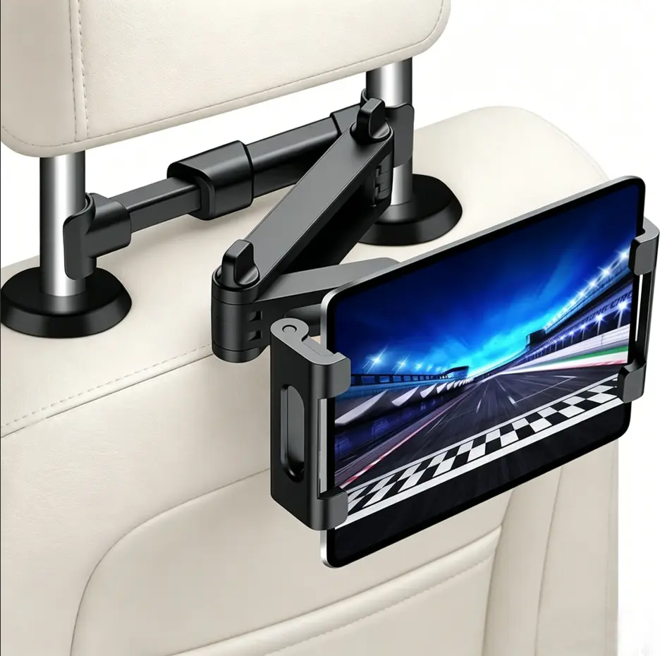 Car Headrest Tablet Holder - 3-in-1 Telescopic Rod Adjustable Mount for Cars, 4.7-11" Devices, 360° Rotates, Tool-Free Install, Road Trip Essentials, Fits iPad Pro/Mini, Galaxy, Fire, Kindle, Car Accessories, Babies