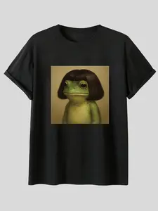 Funny Frog Comfortable T-Shirt, Casual Breathable Short Sleeve, Summer Fashion, Unisex, Fun Graphic Pattern, Perfect Gift Choice, Fitted Style, Garment