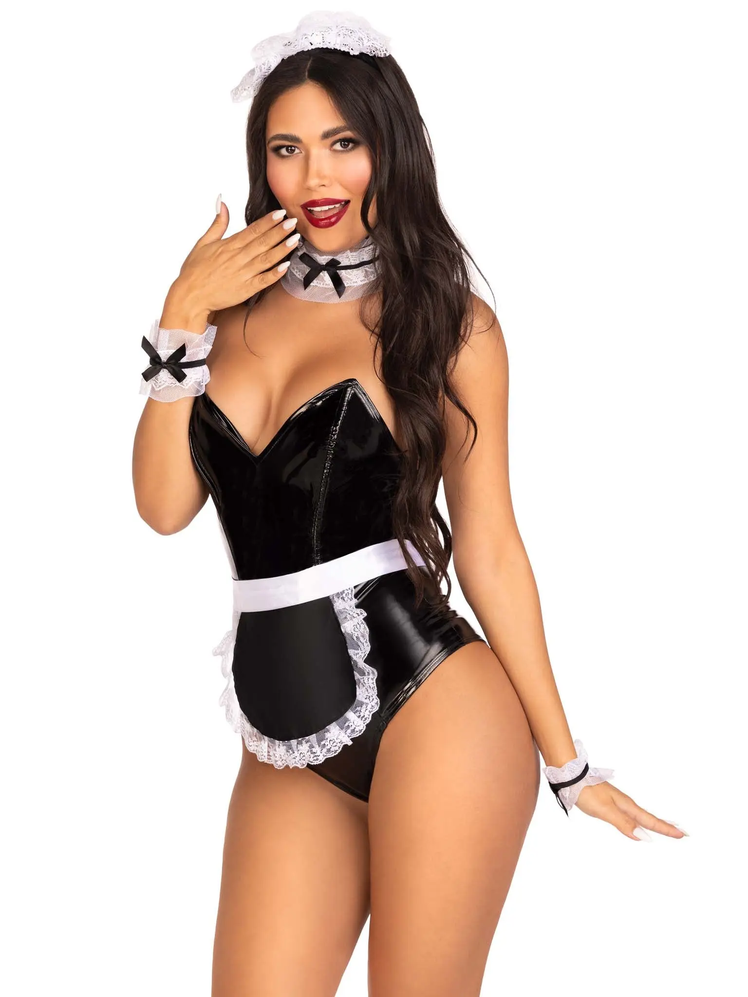 Costume Accessory Set, Sexy French Maid 4-Piece Kit with Puffy Frilly Trim for Lady Halloween Roleplay, Accessories, Matching, Chiffon, French Maid Costume Kit, Cosplay Gear, Party