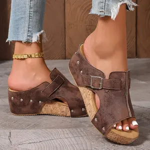 Breathable Women's Platform Wedges Soft EVA Foam Insoles 2.5 Inch Heel Support Lightweight Summer Sandals for All Day Wear with Secure Hook Loop Closure