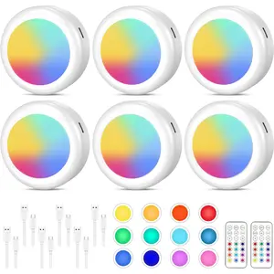 6-Pack Rechargeable Magnetic Puck Lights Wireless with Remote and Touch Control, Under Cabinet Lighting