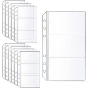 12 count A6 Binder Pockets for Budgeting Double-Sided 3 Pocket Clear Page Sleeves Side Loading PVC Sheet Protector