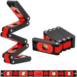 Foldable Level Tool, Multi-Angle Magnetic Spirit Level with 5 Hinges & 4 Bubble Levels for 0°/45°/90° Reading, Compact DIY Home Woodworking Hardware