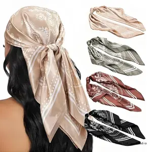 Women's 4PCS 35” Silk-Like Satin Square Shawl Wrap - Boho Style, Satin Lined Turban, Head/Neck Cover for Sleeping, Stylish Accessories for Women (Sports & Outdoor Accessory),summervibes