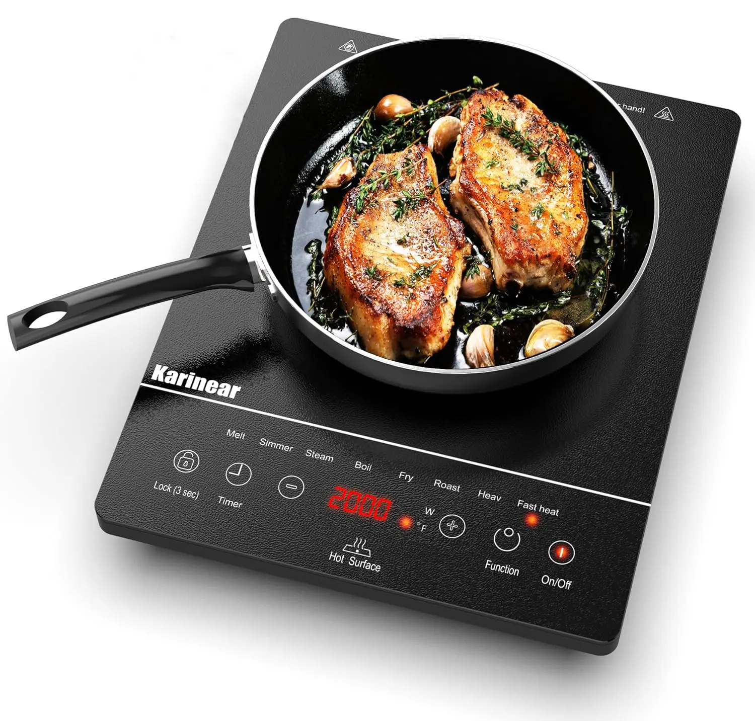 Karinear Multifunction Portable Infrared Electric Cooktop - 1800W Countertop Burner with LED Sensor Touch Control, 9-Level Adjustable Temperature, Child Safety Lock, Hot Surface Indicator