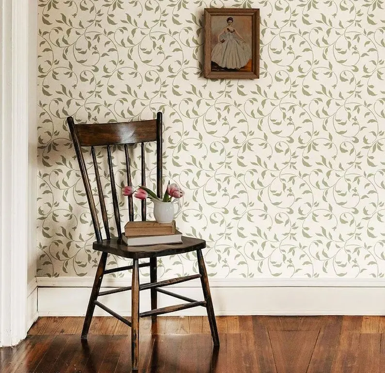 Endless Vine Wall Stencil for Painting Walls | Large Reusable Stencil for Stenciling Wallpaper Look | Country Vine Stencil for Cottage Decor