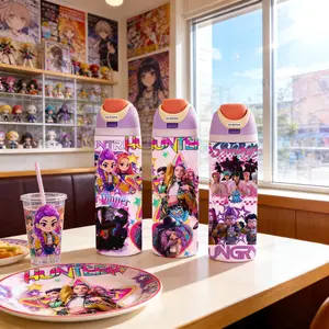 AuraCup 1pc 19/24/32oz KPop Demon Hunters Stainless Steel Tumbler, Anime Boys Comic Print, with Lid and Straw, Keep Hot 12H / Ice Drinks 24H, Great for Travel, Office, Unique Gift for music Lovers, KPop Demon Hunters, Fun Gift for Teens or Pop Culture Fan