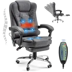 Aecojoy Office Chair with 7 Point Vibrating Massage & Heat Functions, Ergonomic Recliner Chair with Footrest, PU Leather Wide Computer Chair Executive Chair with High Back Lumbar Support, Cream White