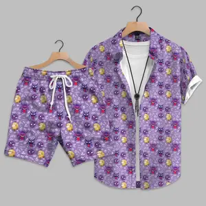 Geng@r Psiduck Inspired Hawaiian Shirt, Gh0st and Duck Anime Tropical Shirt, Cute Funny Al0ha Shirt, Summer Beach Vacation Outfit