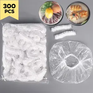300PCS Stretchable Disposable Bowl Covers - Elastic Plastic Food Storage Lids, One Size Fits Most Bowls, Flexible Kitchen Storage Covers for Meal Prep, Leftovers
