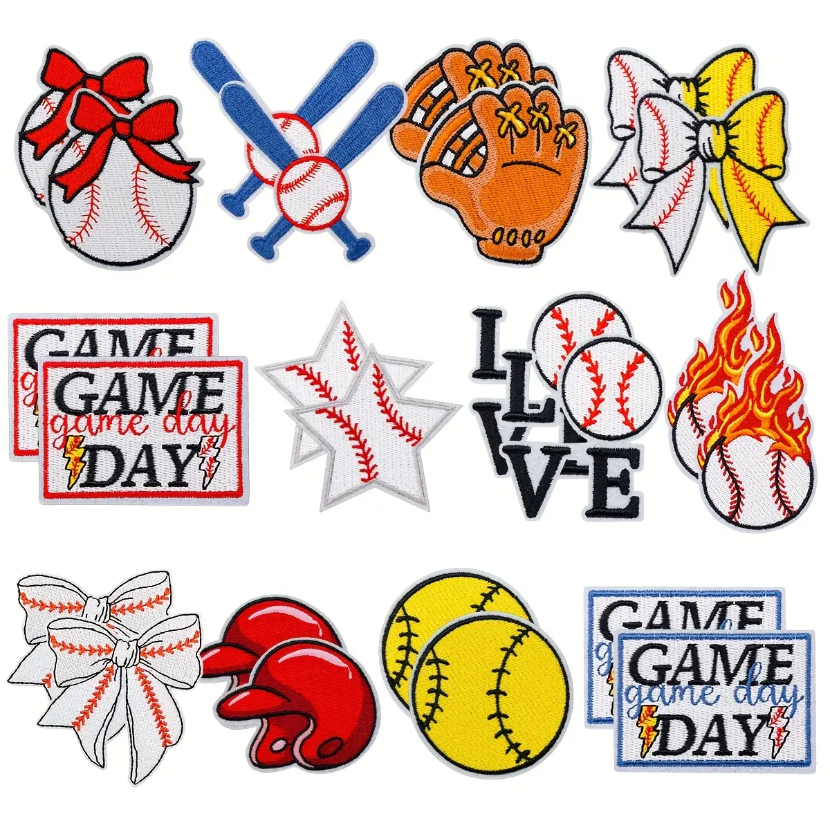 12/24 Pieces New Creative White Baseball-themed Embroidered Patches Set, for Baseball Enthusiasts to Decorate Clothes, Shoes, Hats and Bags via Iron-on or Sewing, DIY Decoration Patches