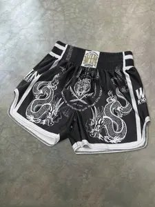 Men's High Waist Shorts, Elastic Waistband, Reflective Fabric, Dragon Tiger Print, Thai Style Sporty Casual Basketball Short Pants