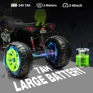 GARVEE 24V Electric ATV Car for Two Riders, Dual Motor Off-Road Four Wheeler with Adjustable Speed and Rechargeable Battery, Suitable for Boys and Girls, Green Color