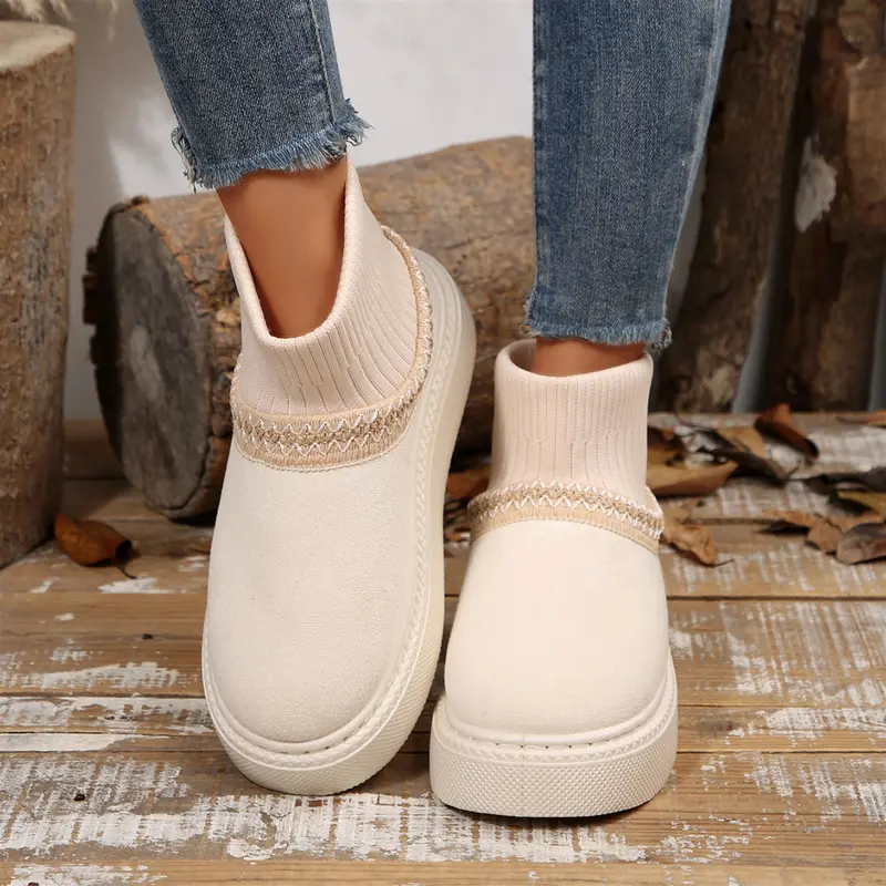 Women's Chunky Platform Sock Snow Boots Cozy Winter Knit Footwear Indoor Outdoor Shoes