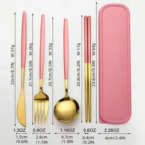 Travel Companion - 4-Piece Portable Reusable Cutlery Set - Gold Stainless Steel with Storage Box, an essential for everyday home use, suitable for family, office, school, camping, and travel. Utensils Tableware Set Tableware Kit