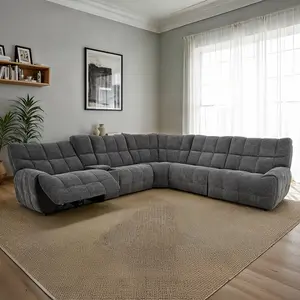 CM9936DG-PM 6 pc Clemens dark grey chenille sectional sofa with power motion recliners and wireless charging pad console