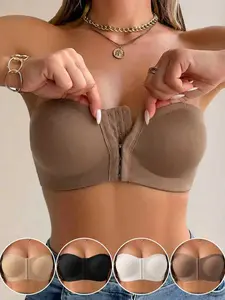 Plus Size Front Buckle Strapless Bra Womenswear, Push-Up Non-Slip Wrap Top, Seamless Anti-Showthrough Underwear, Comfortable and Secure Fit