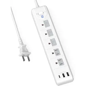 2 Prong Power Strip,  2 Prong to 3 Prong Outlet Adapter, 5ft Extension Cord with Polarized Plug, 1680J Surge Protector, 5 AC Outlets & 3 USB, Wall Mountable, Ideal for Non-Grounded Outlets