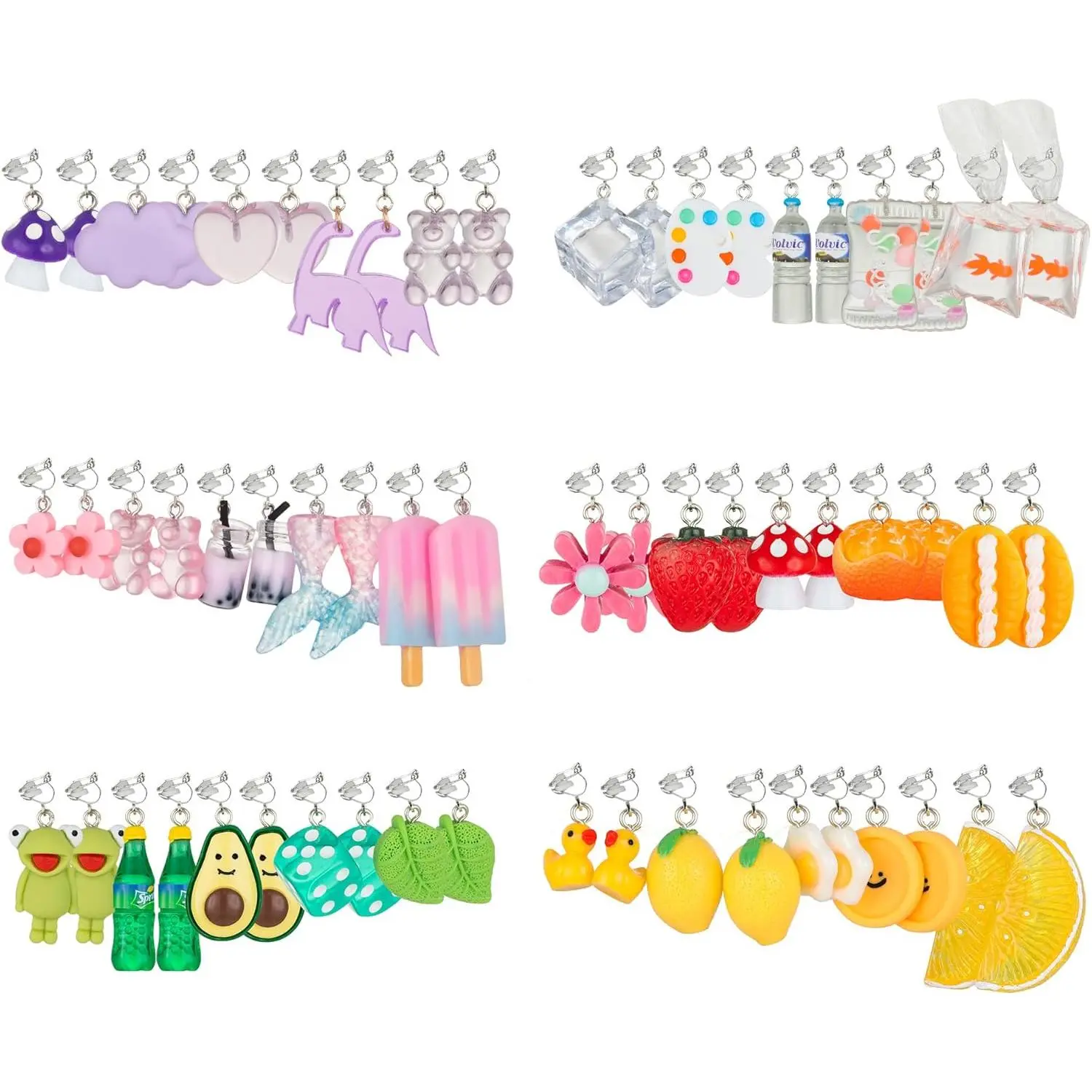 30 Pairs Weird Cute Funny Fun Dangle (or Clip on) Earrings set for Women  Bear Duck Mushroom Fruit    Drop Dangle Aesthetic Earrings Gifts for Women