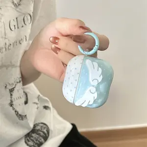 Airpods2/3/4/pro pro2 headphone case | Blue contrasting polka dots | Three dimensional wings | Round buckle | Best friend gift | for Airpods2 3 4 pro/pro2