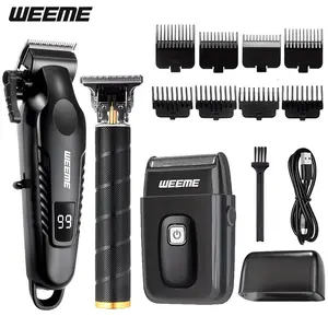 WEEME Men's 3 In 1 Grooming Kit, Cordless USB Rechargeable Hair Clipper With Alloy Blade, T-Shaped Trimmer With Metal Body, Digital Display Trimmer, LCD Display Shaver, Perfect For Haircut, Shaving & Beard Trimming, Ideal For Home & Travel