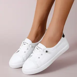 Spring new fashionable white sneakers for women, Korean style casual shallow toe single shoes, flat, one-step shoes, large size