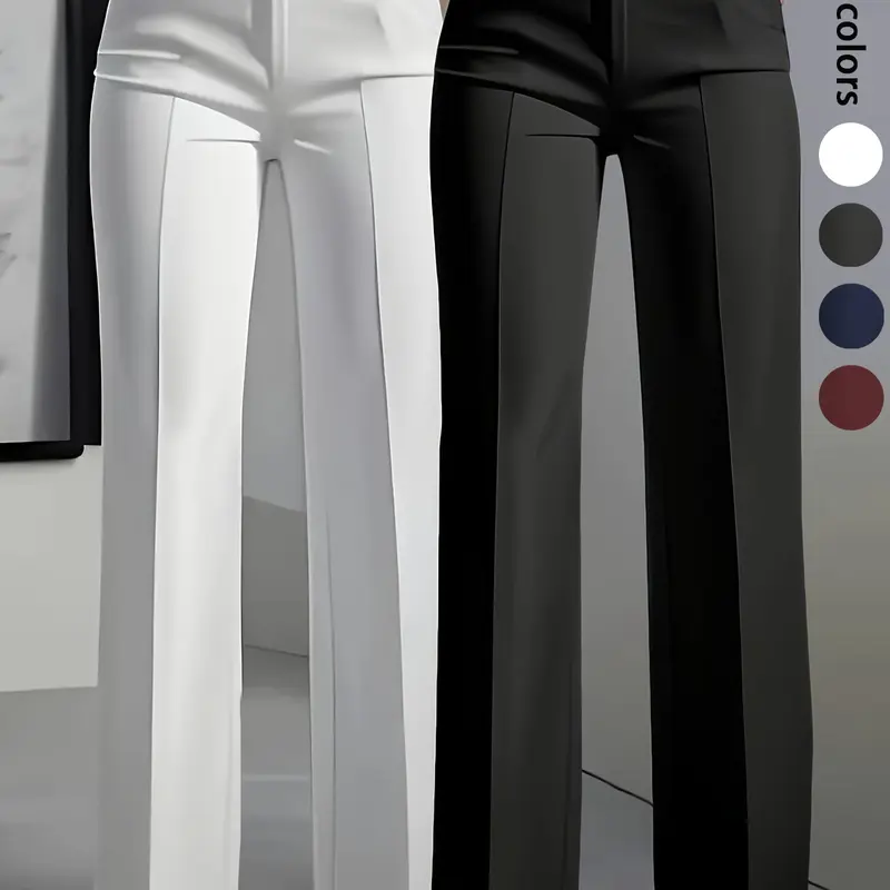2-Pack Women's Business Casual Bottoms with Pockets Fashion Elegant Plain Zipper Fly Pockets Straight-Leg Woven Pants for All Seasons Classy Casual Trousers