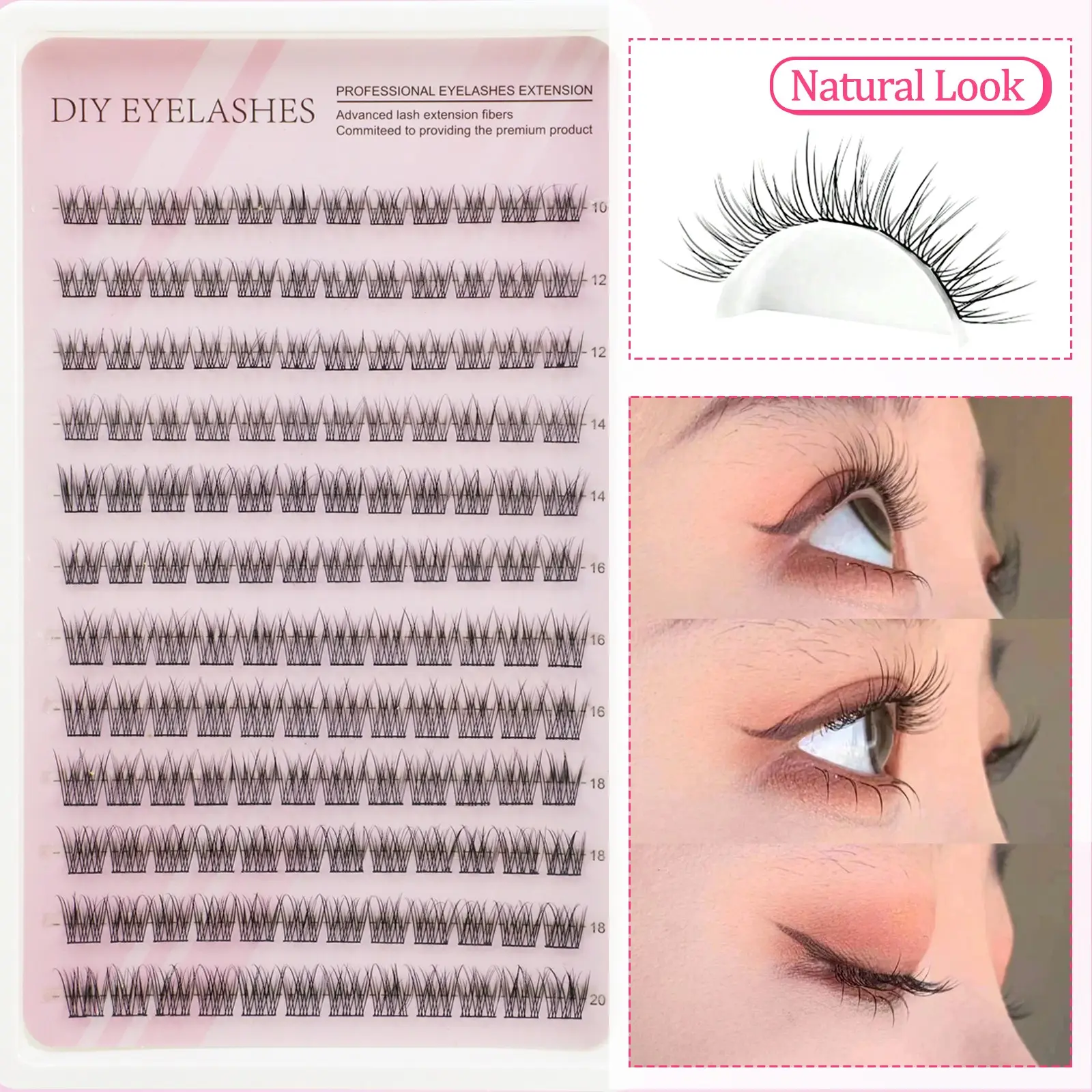 Comic eyelash cluster, Natural Lash Clusters, Soft Natural Eyelash, C-shaped Curly Lashes, DIY eyelash extension set, 10-20mm, suitable for all eye types, soft and comfortable, suitable for novice home extension, daily stage makeup, reusable