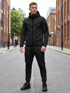 Men's spring-autumn two-piece sports outfit, full-zip hooded sweatshirt paired with comfortable trousers, slim-fit sports style Workout Sets. Perfect for gym workouts, casual street wear and daily leisure outfits, outdoor sports clothing.