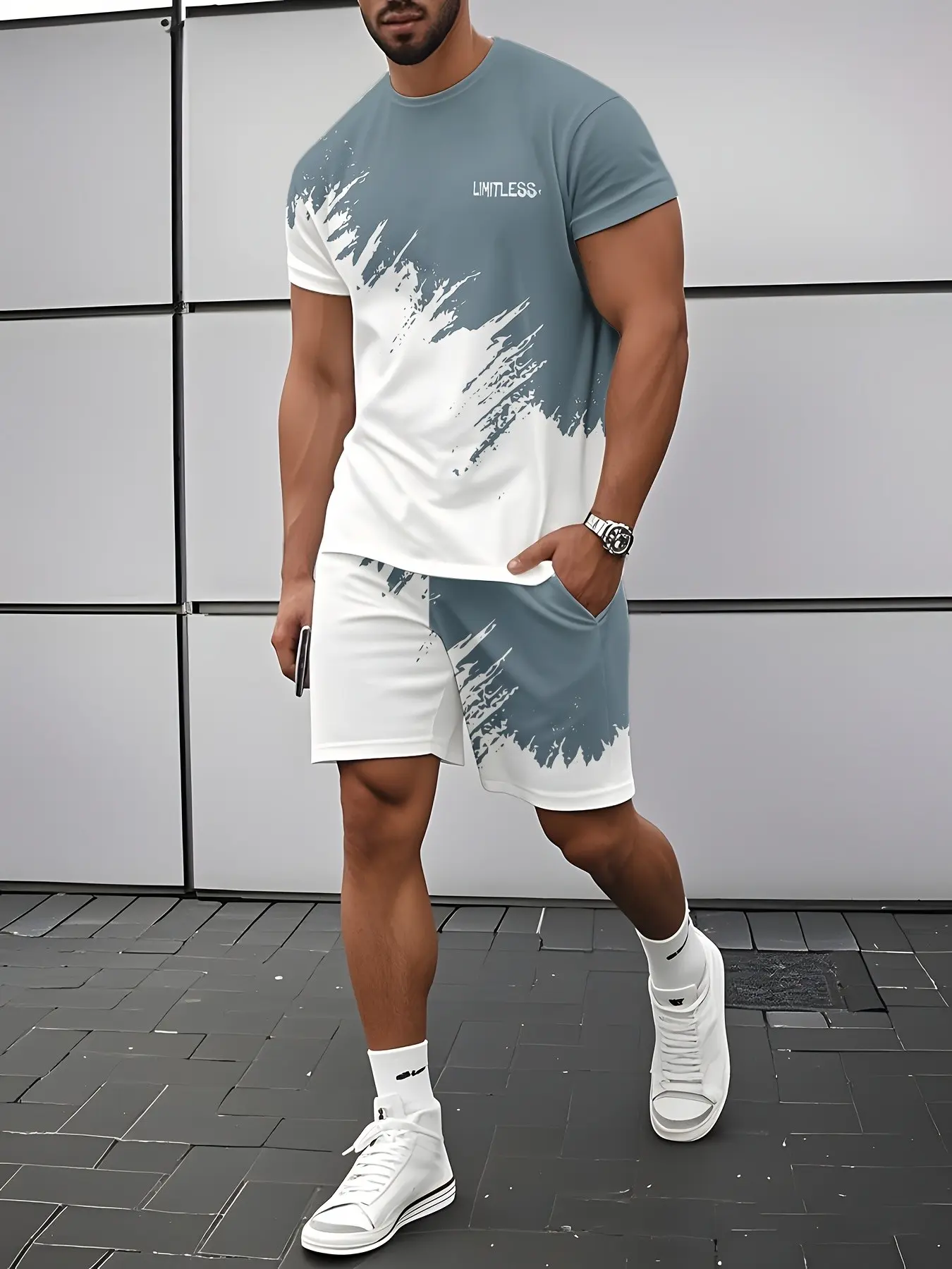 Cooling tech full clothing set for men summer, sweat-wicking breathable two-piece suit for commute and outdoor activities