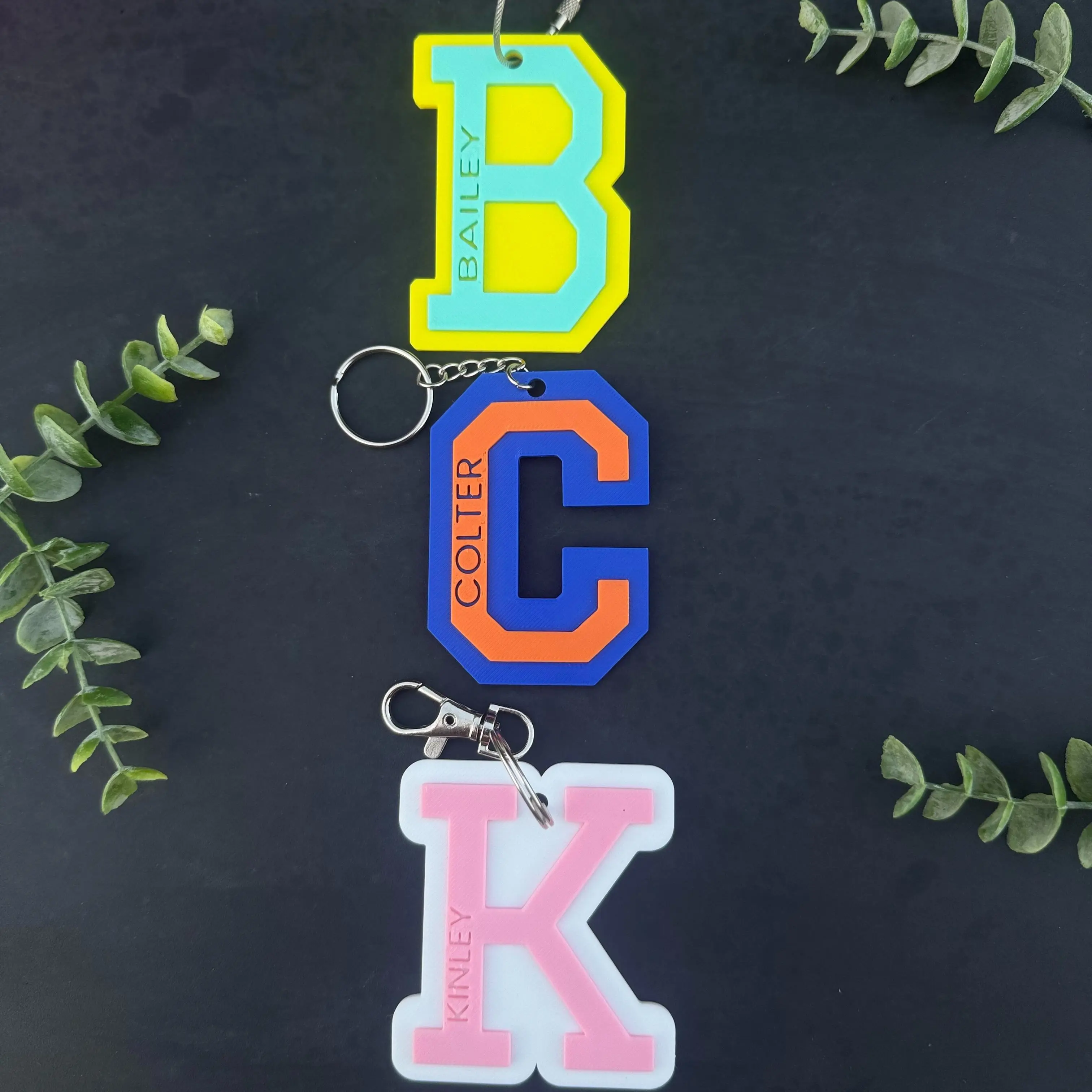Personalized Varsity Letter Keychain - Custom Initial Name Backpack Bag Charm