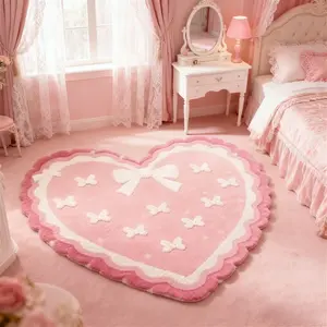 1pc Cute Bow Living Room Sofa Plush Carpet Butterfly Area Rug Valentine's Day Heart Shape Bedroom Decoration Bedside Pink Rug Fluffy and Soft Cloakroom Dresser Rug Home Kitchen Balcony Bay Window Carpet Washable Indoor Entrance Door Non-slip Floor Mat