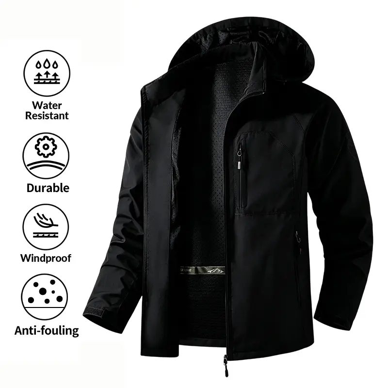 Men’s Military Green Waterproof Windproof Tactical Jacket with Breathable Mesh Lining, Durable and Stain-Resistant, Hooded Outerwear for Outdoor Hiking, Work, Camping, and Casual Wear Menswear Coats Tops