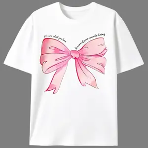 Pink Bow Motivational Quote T-Shirt, Unisex Cute Watercolor Bow Graphic Tee, Sweet Girl Casual Shirt
