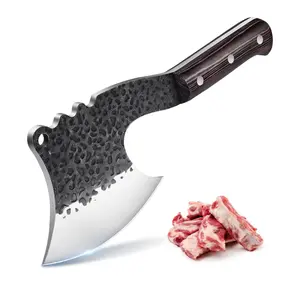 【February Faves】ROCOCO Meat Bone Cleaver Knife for Heavy Duty Butcher Axes - Hand Forged Full Tang Chopper for Kitchen, Outdoor BBQ, and Father Gifts
