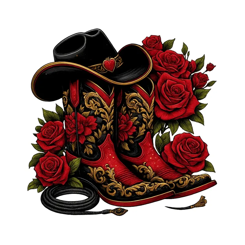 3PCS Cowboy Boot Rose Heat Transfer Vinyl Stickers, DIY Heat Press Stickers, Suitable for T-shirts, Jeans, Backpacks, Durable and Washable, DIY Craft Supplies