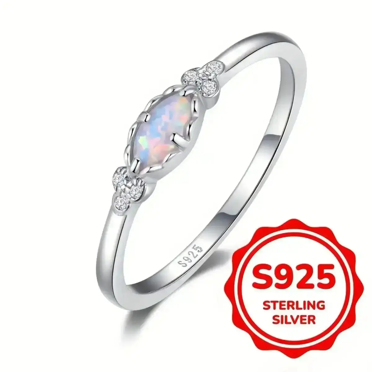 925 Sterling Silver Opal Ring Dainty White Fire Opal Rings for Women Daily Jewelry Accessories (2.3g)engagement rings