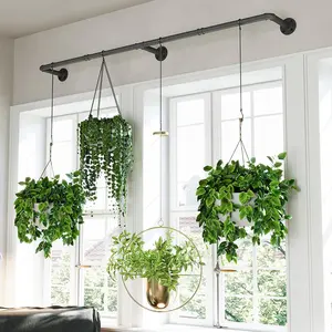 72inch Plant Hanger Indoor  Hanging Planters for Indoor Plants Hanging Plant Holder Window Plant Rod Black Metal Shelves(Pot not Included