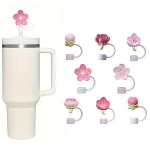 Flower Design Straw Cover, 8 Counts/set Cute Straw Protector, Colorful Drinkware Accessories, Drink Protectors for 30oz & 40oz Tumbler, Reusable Straw Cover