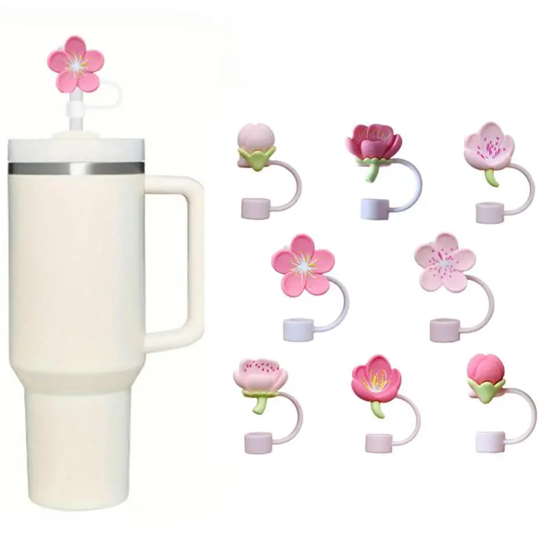 Flower Design Straw Cover, 8 Counts/set Cute Straw Protector, Colorful Drinkware Accessories, Drink Protectors for 30oz & 40oz Tumbler, Reusable Straw Cover, Straw Toppers for Tumblers, Silicone Straw Topper