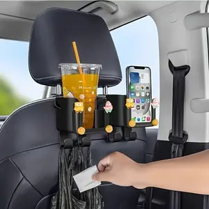 HomeDailyEss 2pcs Multi-functional car seat back storage rack, with cup holder, phone holder and hooks. Suitable for most vehicle models. Can hold water bottles, tea bags, garbage bags and glasses. Car storage. Rear seat cup.