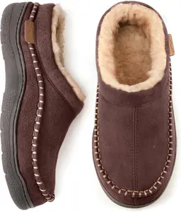 Men's Slip On Moccasin Slippers, Indoor/Outdoor Warm Fuzzy Comfy House Shoes, Fluffy Wide Loafer Slippers