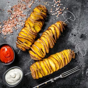 1 Set (6 Pcs) Stainless Steel Spiral Potato Slicer – Home Daily Use Manual Tornado Vegetable Cutter | Suitable for Home Daily Food Prep, Outdoor BBQ & Camping, Practical Kitchen Utensil